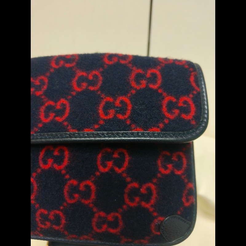 🔥年終狂降🔥【限時降價只到12/31（原15,800）】【8成新】㊣✨GUCCI✨（附防塵袋）古馳 深藍 羊毛 老花 皮革 腰包 胸包 手拿包/雙G/二手包/保證正品🌳二手樹屋🌳-13