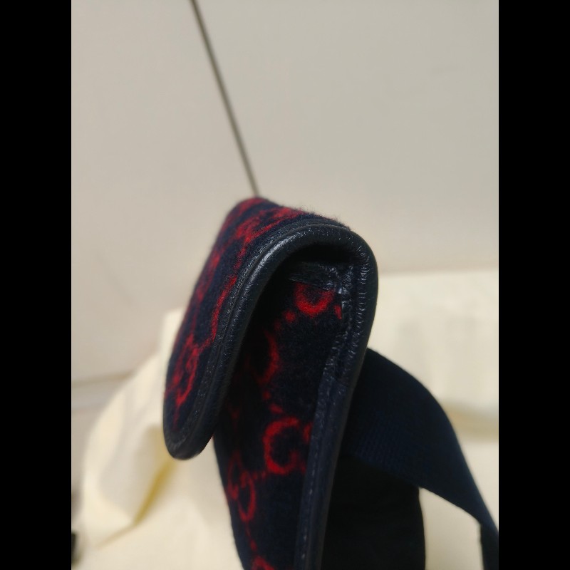 🔥年終狂降🔥【限時降價只到12/31（原15,800）】【8成新】㊣✨GUCCI✨（附防塵袋）古馳 深藍 羊毛 老花 皮革 腰包 胸包 手拿包/雙G/二手包/保證正品🌳二手樹屋🌳-14