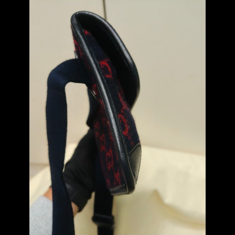 🔥年終狂降🔥【限時降價只到12/31（原15,800）】【8成新】㊣✨GUCCI✨（附防塵袋）古馳 深藍 羊毛 老花 皮革 腰包 胸包 手拿包/雙G/二手包/保證正品🌳二手樹屋🌳-19