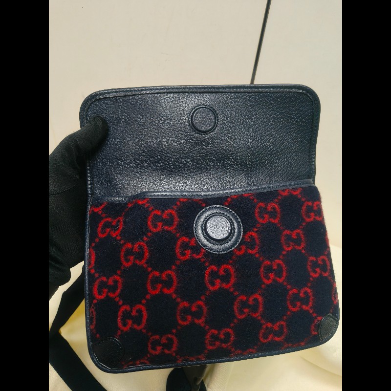 🔥年終狂降🔥【限時降價只到12/31（原15,800）】【8成新】㊣✨GUCCI✨（附防塵袋）古馳 深藍 羊毛 老花 皮革 腰包 胸包 手拿包/雙G/二手包/保證正品🌳二手樹屋🌳-25