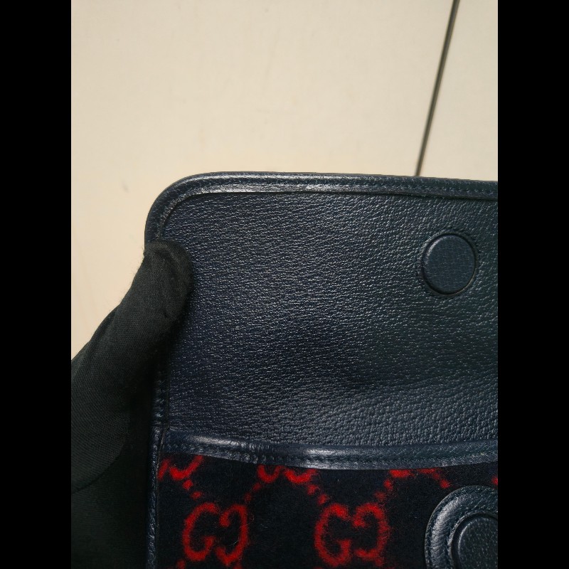 🔥年終狂降🔥【限時降價只到12/31（原15,800）】【8成新】㊣✨GUCCI✨（附防塵袋）古馳 深藍 羊毛 老花 皮革 腰包 胸包 手拿包/雙G/二手包/保證正品🌳二手樹屋🌳-26