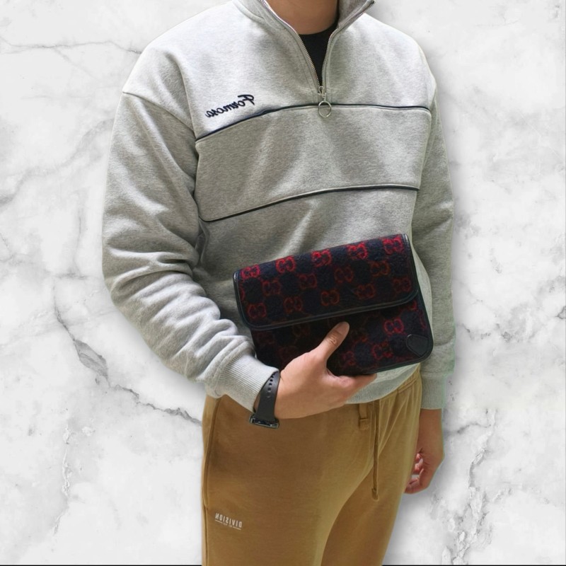 🔥年終狂降🔥【限時降價只到12/31（原15,800）】【8成新】㊣✨GUCCI✨（附防塵袋）古馳 深藍 羊毛 老花 皮革 腰包 胸包 手拿包/雙G/二手包/保證正品🌳二手樹屋🌳-34