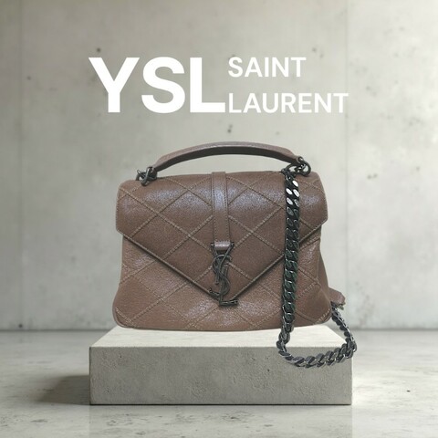 🔥年終狂降🔥【限時降價只到12/31（原48,800）】【8成新】㊣✨YSL✨SAINT LAURENT 聖羅蘭  奶茶色  菱格紋 牛皮 掀蓋 仿舊銀 學院包 鏈條包 信封包 肩背包 斜背包 手提包/二手包/保證正品🌳二手樹屋🌳