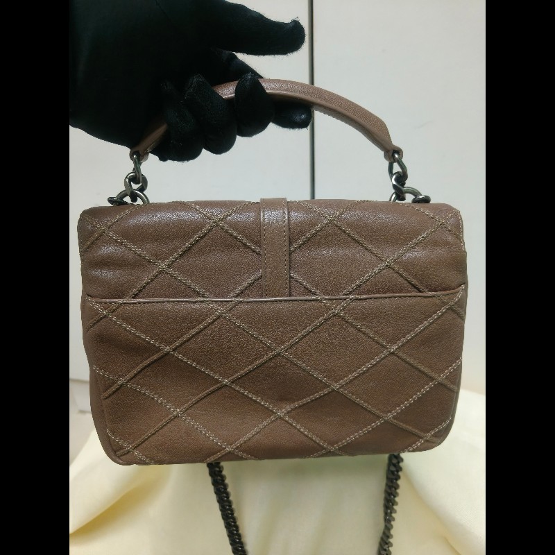 🔥年終狂降🔥【限時降價只到12/31（原48,800）】【8成新】㊣✨YSL✨SAINT LAURENT 聖羅蘭  奶茶色  菱格紋 牛皮 掀蓋 仿舊銀 學院包 鏈條包 信封包 肩背包 斜背包 手提包/二手包/保證正品🌳二手樹屋🌳-3