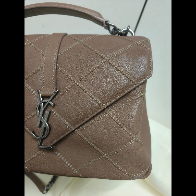 🔥年終狂降🔥【限時降價只到12/31（原48,800）】【8成新】㊣✨YSL✨SAINT LAURENT 聖羅蘭  奶茶色  菱格紋 牛皮 掀蓋 仿舊銀 學院包 鏈條包 信封包 肩背包 斜背包 手提包/二手包/保證正品🌳二手樹屋🌳-14