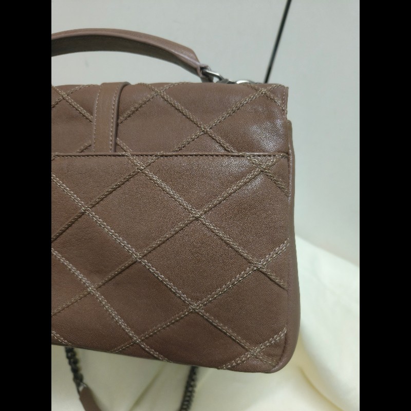 🔥年終狂降🔥【限時降價只到12/31（原48,800）】【8成新】㊣✨YSL✨SAINT LAURENT 聖羅蘭  奶茶色  菱格紋 牛皮 掀蓋 仿舊銀 學院包 鏈條包 信封包 肩背包 斜背包 手提包/二手包/保證正品🌳二手樹屋🌳-18