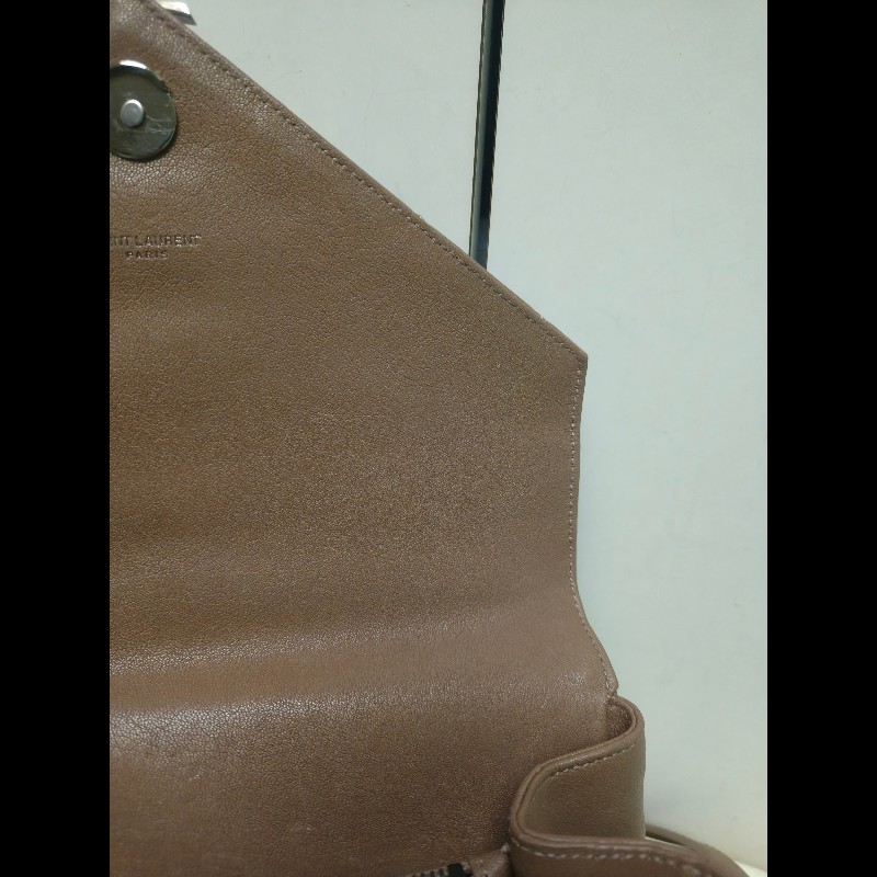 🔥年終狂降🔥【限時降價只到12/31（原48,800）】【8成新】㊣✨YSL✨SAINT LAURENT 聖羅蘭  奶茶色  菱格紋 牛皮 掀蓋 仿舊銀 學院包 鏈條包 信封包 肩背包 斜背包 手提包/二手包/保證正品🌳二手樹屋🌳-35