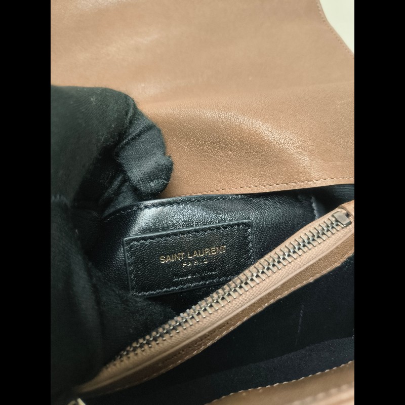 🔥年終狂降🔥【限時降價只到12/31（原48,800）】【8成新】㊣✨YSL✨SAINT LAURENT 聖羅蘭  奶茶色  菱格紋 牛皮 掀蓋 仿舊銀 學院包 鏈條包 信封包 肩背包 斜背包 手提包/二手包/保證正品🌳二手樹屋🌳-47