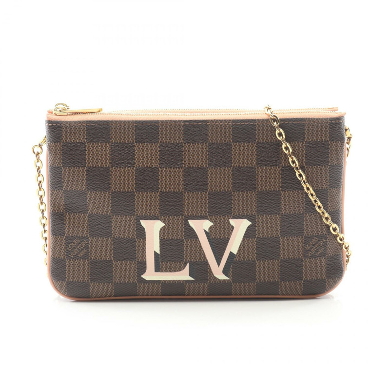 路易威登 Pochette 雙拉鍊肩包 N60254 Damie 粉紅色 Ebene 二手 LV-0