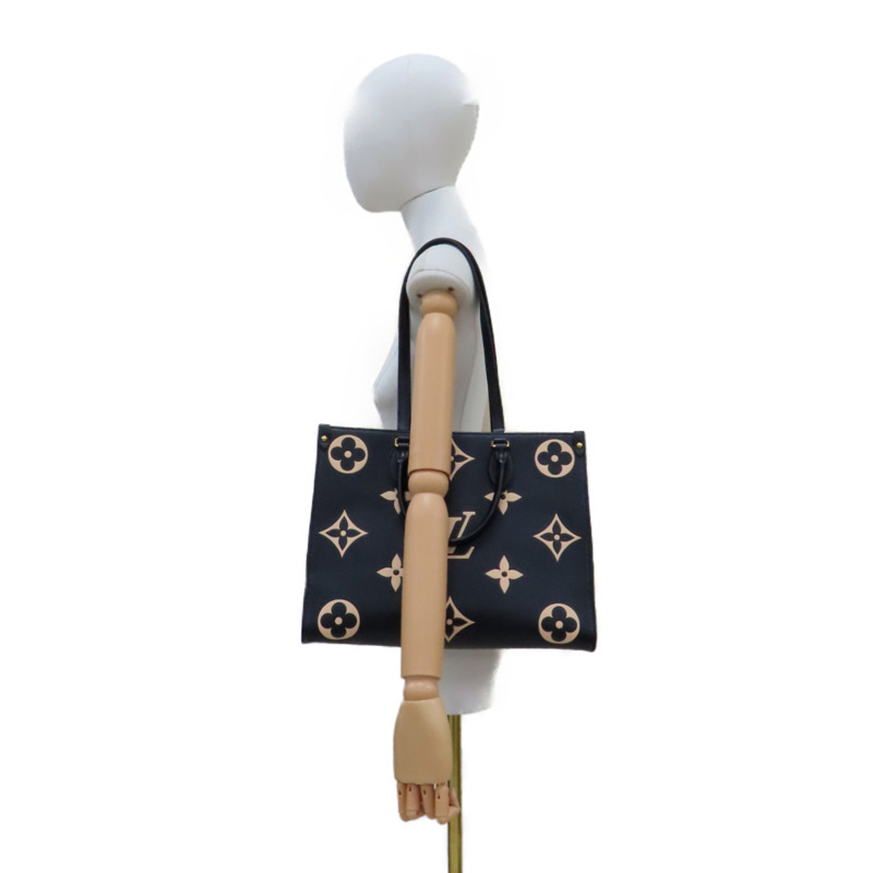黑/米白色 原花 牛皮 壓紋 OnTheGo MM 两用包【LOUIS VUITTON LV 路易威登】 M45495-9