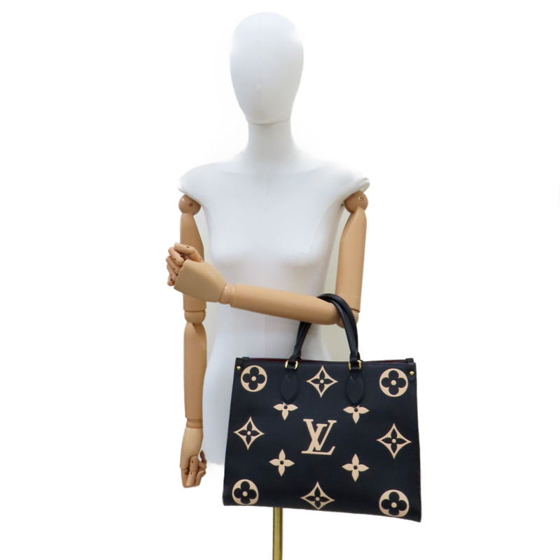 黑/米白色 原花 牛皮 壓紋 OnTheGo MM 两用包【LOUIS VUITTON LV 路易威登】 M45495-10