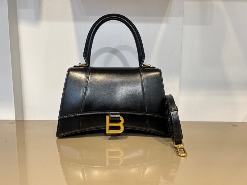 Balenciaga 黑牛皮Hourglass金釦手提肩斜背包-0