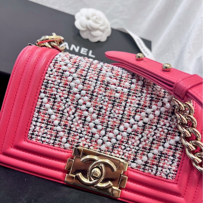 Chanel boy珍珠編織肩/斜背包20cm-1