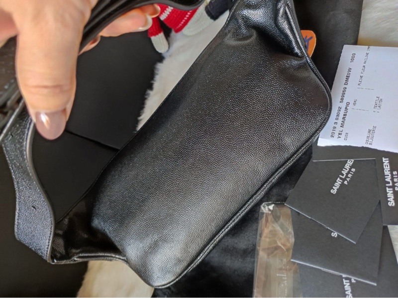 YSl 黑金 荔枝牛皮 胸口 腰包-3