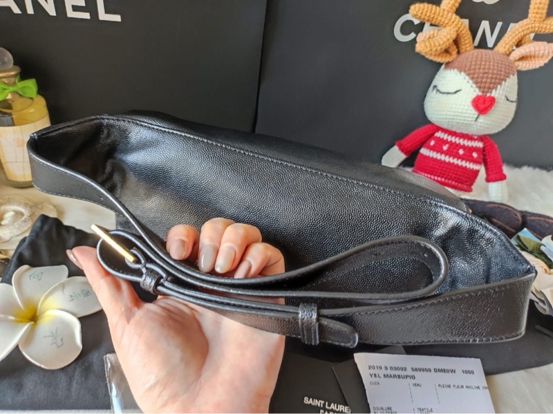 YSl 黑金 荔枝牛皮 胸口 腰包-4