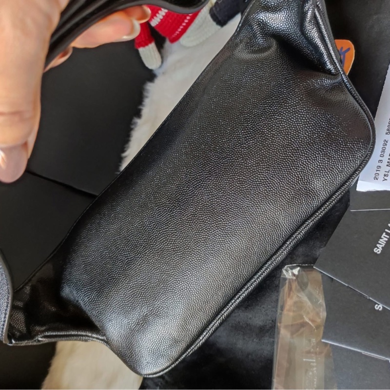 YSl 黑金 荔枝牛皮 胸口 腰包-7