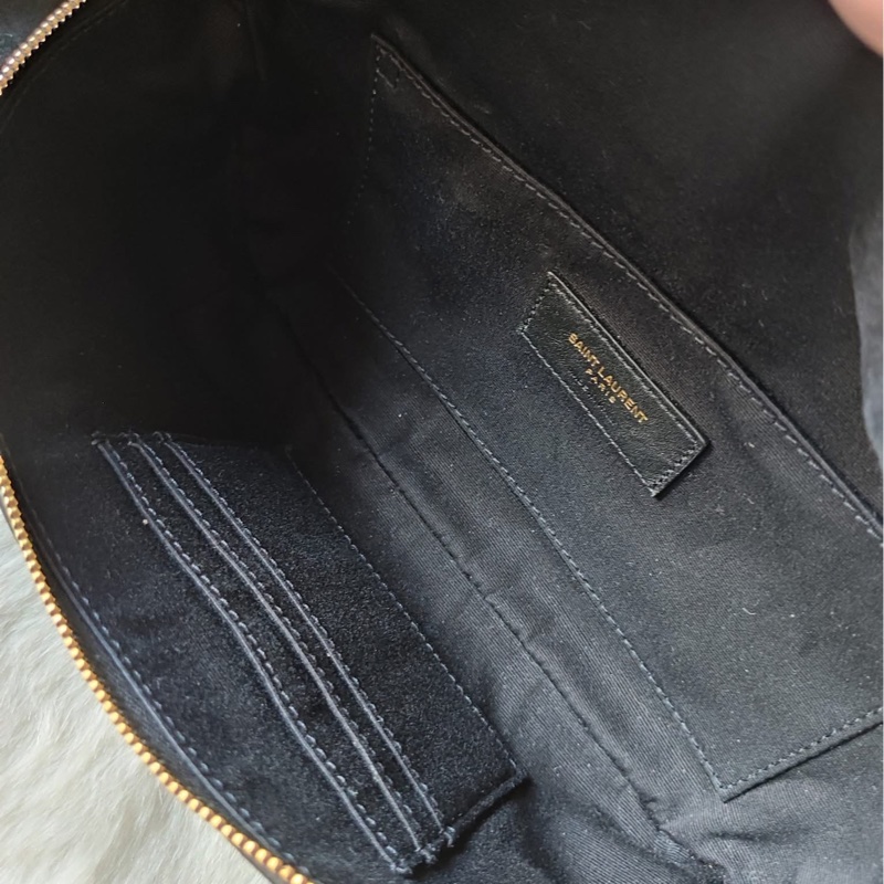 YSl 黑金 荔枝牛皮 胸口 腰包-14