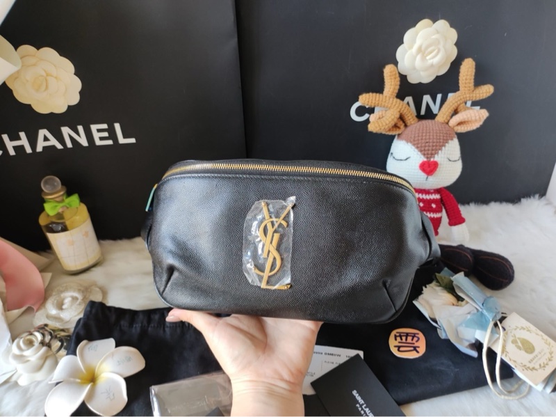 YSl 黑金 荔枝牛皮 胸口 腰包-22