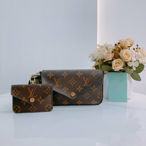 MS0425 Louis Vuitton 路易威登 費莉榭 可拆卸 小錢包 寬肩帶 斜背 經典老花 綠色 Felicie Strap & Go Mini Canvas Monogram And Green x GHW