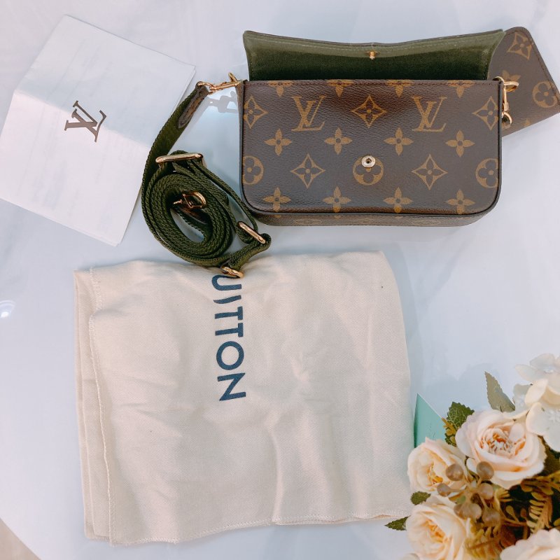 MS0425 Louis Vuitton 路易威登 費莉榭 可拆卸 小錢包 寬肩帶 斜背 經典老花 綠色 Felicie Strap & Go Mini Canvas Monogram And Green x GHW-18