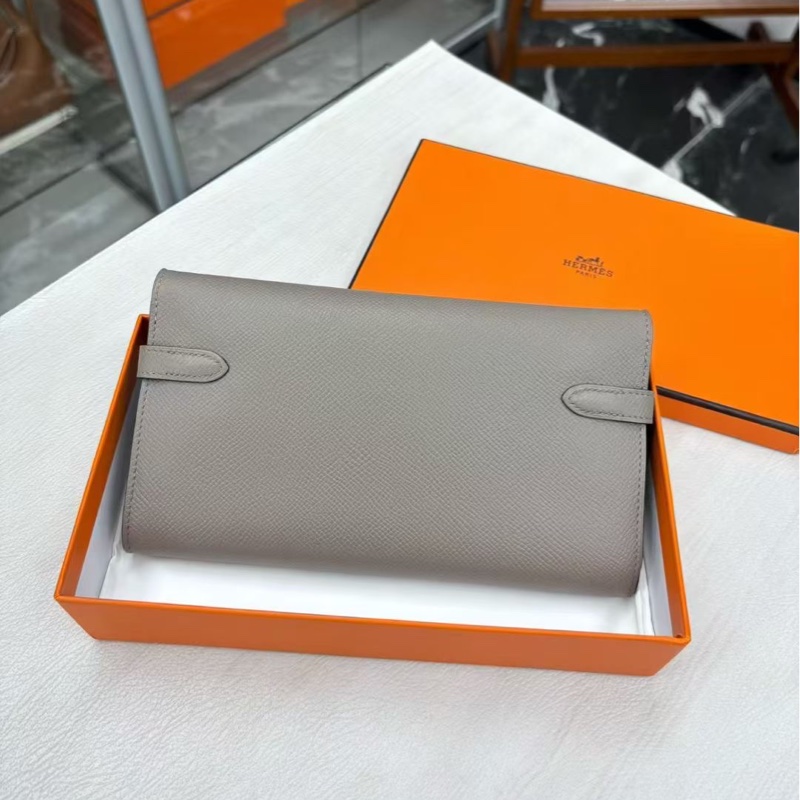 Hermes M8銀河灰Kelly長錢包，C刻，epsom，五金部份膜在，無磨損，附件原盒-3