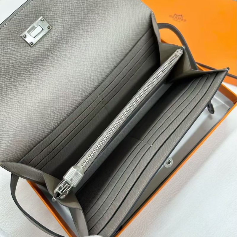 Hermes M8銀河灰Kelly長錢包，C刻，epsom，五金部份膜在，無磨損，附件原盒-7