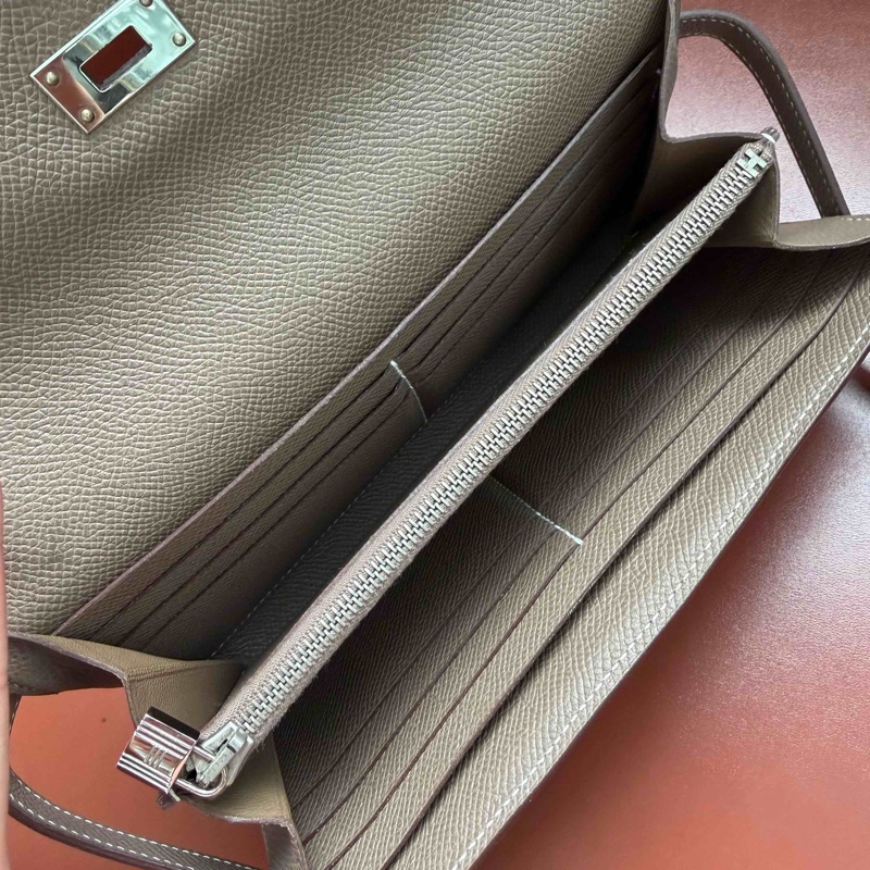 Hermes爱马仕 大象灰 kelly钱包 银扣 R刻-8