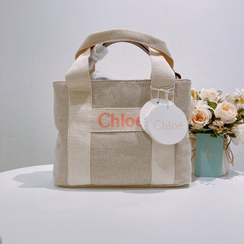 TW4618 Chloe 寇兒 帆布包 手提單肩包 帆布皮革 米棕色 新款 Top Hand With Chain Bag Canvas Beige