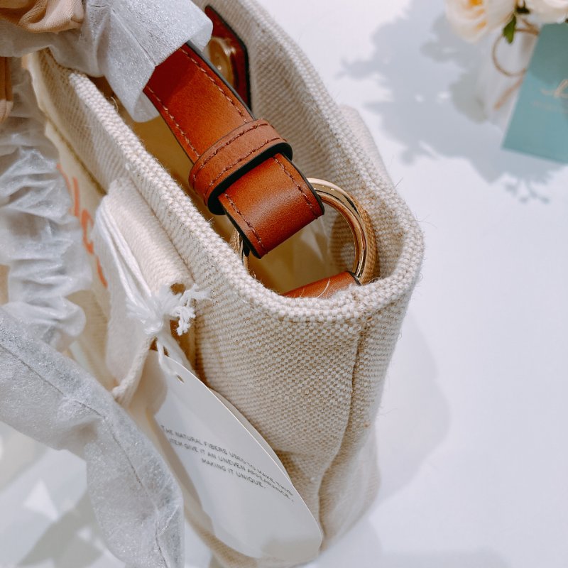 TW4618 Chloe 寇兒 帆布包 手提單肩包 帆布皮革 米棕色 新款 Top Hand With Chain Bag Canvas Beige-14