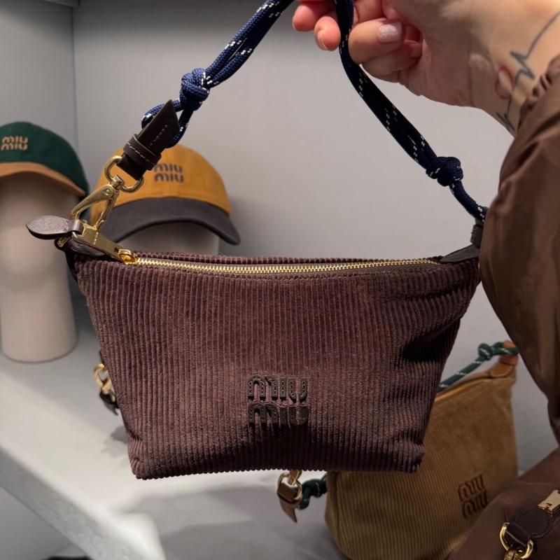 2026新品 Miu Miu 燈芯絨化妝袋 黑檀木色/波羅的海藍色-0