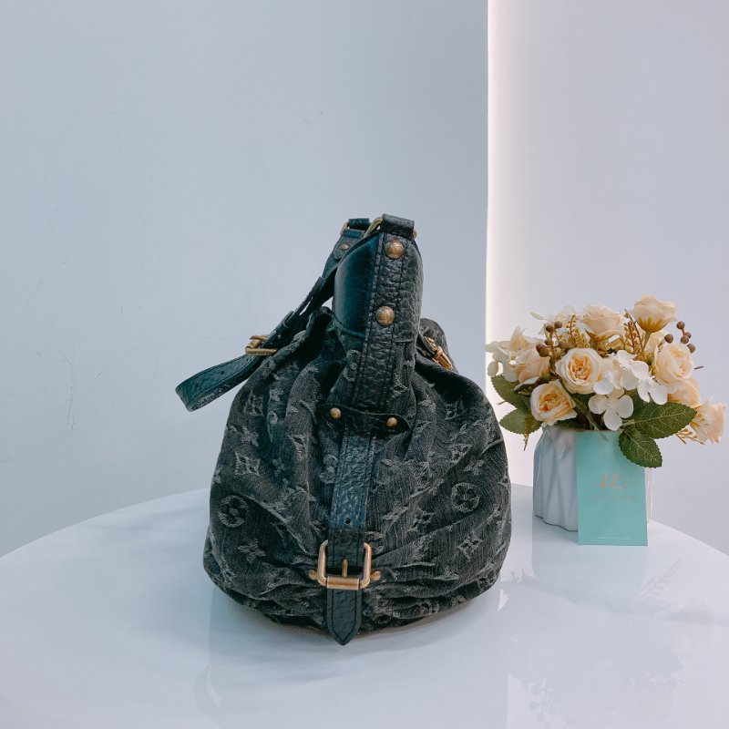 MS0427 Louis Vuitton 路易威登 肩帶腋下包 牛仔布 Slightly Shoulder Denim Canvas Black x GHW-2