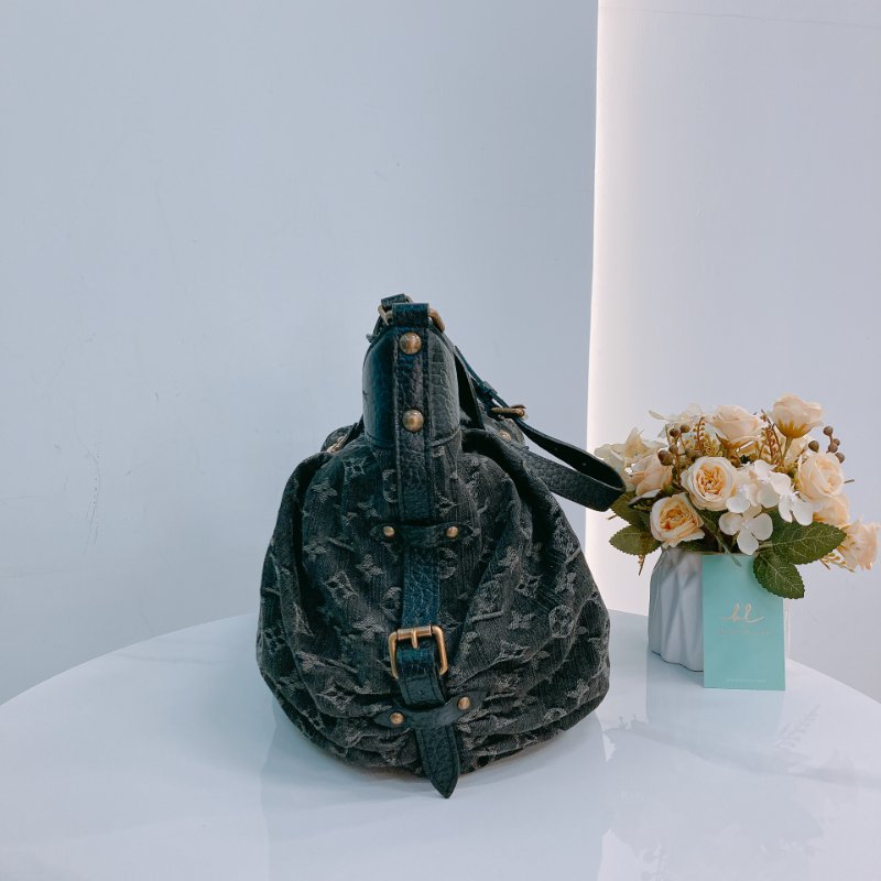 MS0427 Louis Vuitton 路易威登 肩帶腋下包 牛仔布 Slightly Shoulder Denim Canvas Black x GHW-3