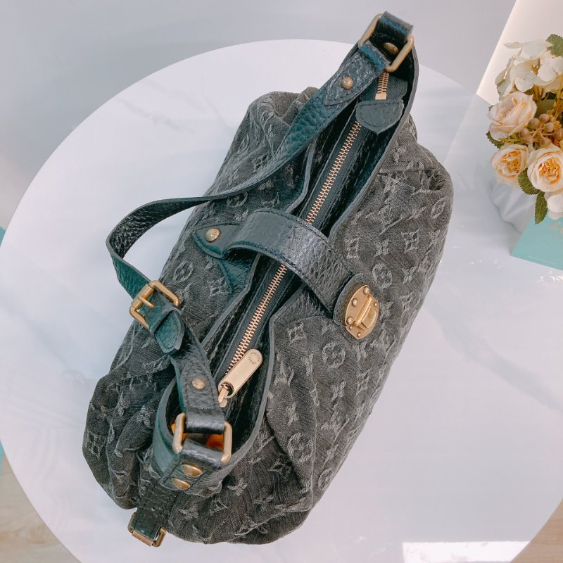MS0427 Louis Vuitton 路易威登 肩帶腋下包 牛仔布 Slightly Shoulder Denim Canvas Black x GHW-9