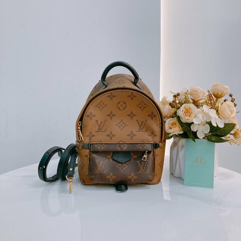 MS0428 Louis Vuitton 路易威登 小背包 雙拼色 經典老花紋 金扣  Palm Spring Backpack Mini Reverse Monogram x GHW