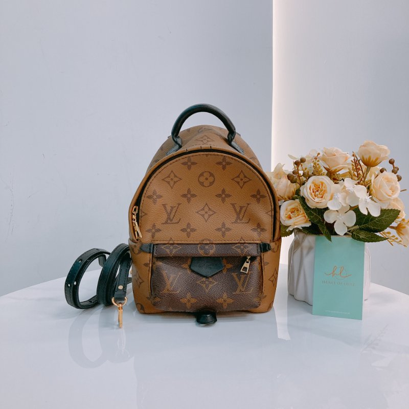 MS0428 Louis Vuitton 路易威登 小背包 雙拼色 經典老花紋 金扣  Palm Spring Backpack Mini Reverse Monogram x GHW-0
