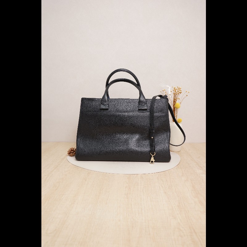 CHANEL Cerf 手提公文包黑金荔枝紋牛皮-2