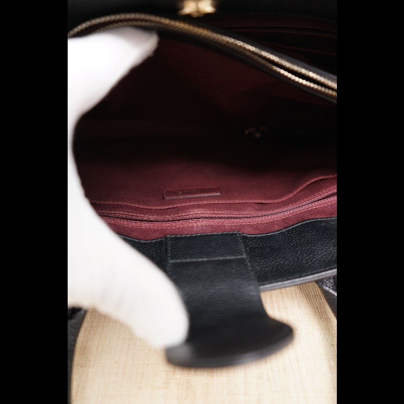 CHANEL Cerf 手提公文包黑金荔枝紋牛皮-16