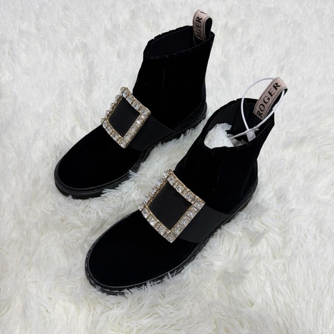 99新roger vivie黑絲絨方扣短靴37碼