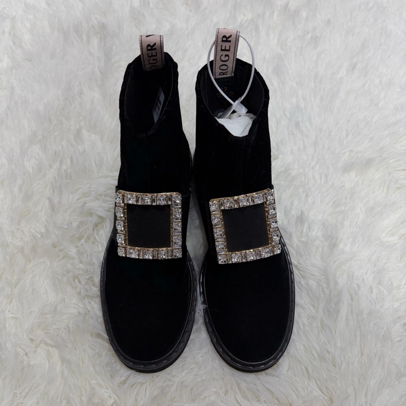 99新roger vivie黑絲絨方扣短靴37碼-3