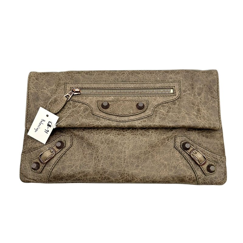 【美收精品】BALENCIAGA 褐色手拿機車包 C-71-0