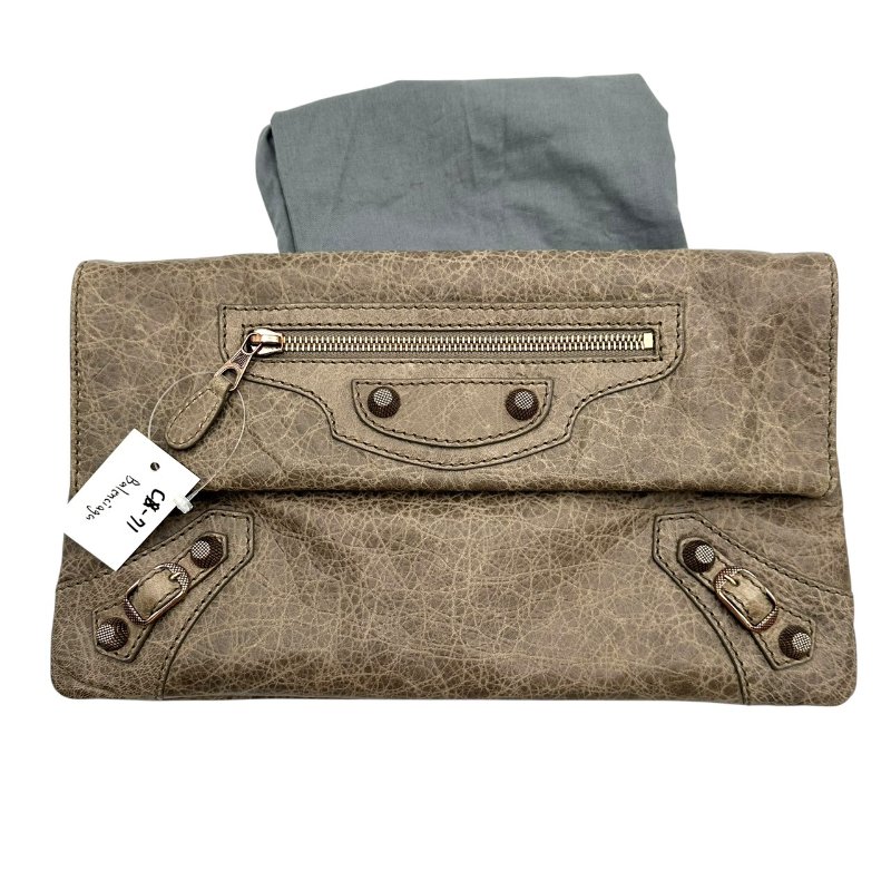 【美收精品】BALENCIAGA 褐色手拿機車包 C-71-12