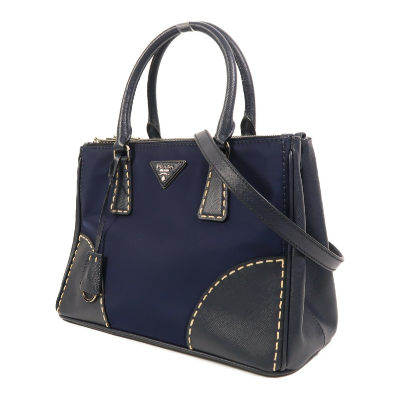 PRADA 尼龍/牛皮皮革2 Way Shoulder銀扣手挽肩背兩用袋-2