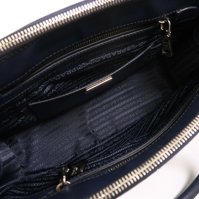 PRADA 尼龍/牛皮皮革2 Way Shoulder銀扣手挽肩背兩用袋-4