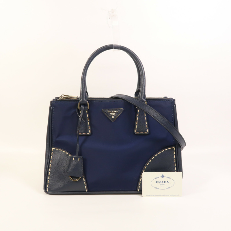 PRADA 尼龍/牛皮皮革2 Way Shoulder銀扣手挽肩背兩用袋-8