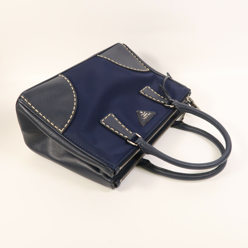 PRADA 尼龍/牛皮皮革2 Way Shoulder銀扣手挽肩背兩用袋-9