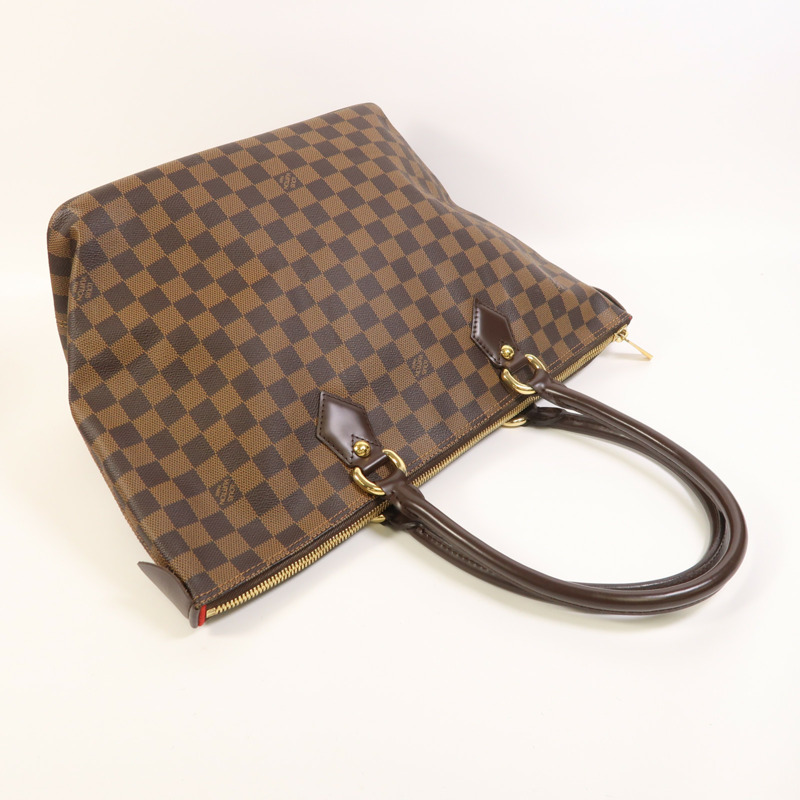 LOUIS VUITTON Damier Saleya MM金扣肩背袋/手挽袋棕色-7