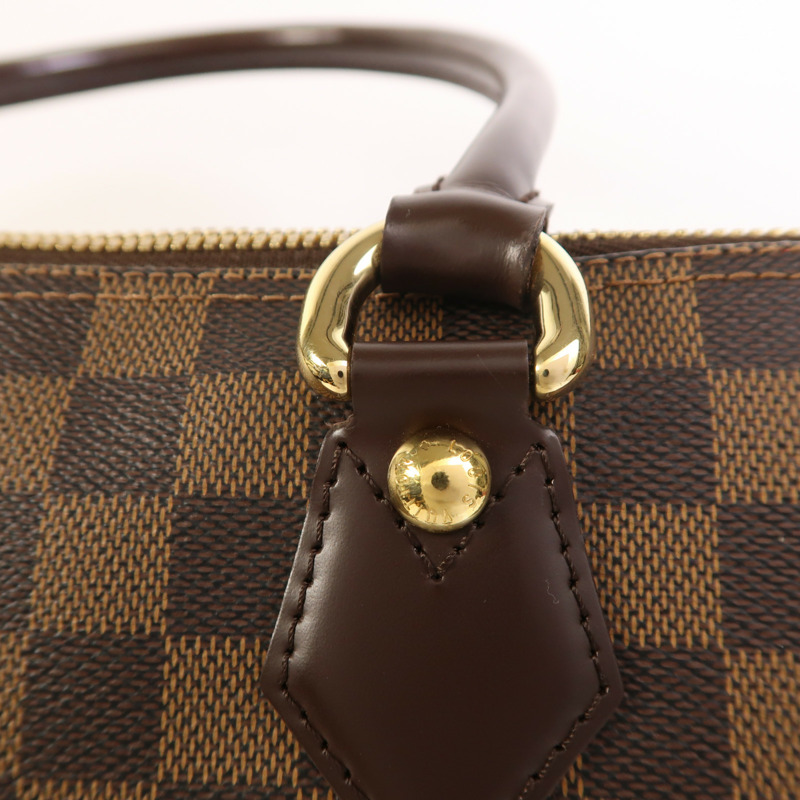 LOUIS VUITTON Damier Saleya MM金扣肩背袋/手挽袋棕色-13