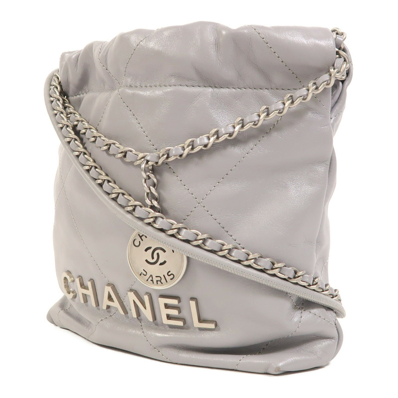 CHANEL 牛皮皮革Chanel 22 Mini銀扣手挽肩背兩用袋-2