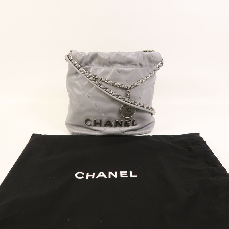 CHANEL 牛皮皮革Chanel 22 Mini銀扣手挽肩背兩用袋-8