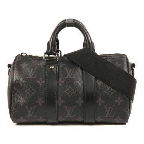 LOUIS VUITTON Monogram Eclipse Reverse Keepall Bandouliere 25銀扣手挽肩背兩用袋